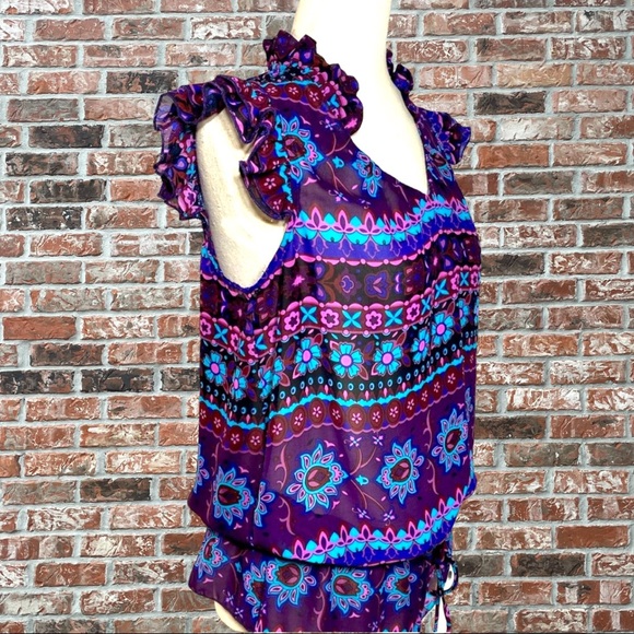 Ali &Kris sheer blue & purple floral, ruffled top / S / Excellent condition - Picture 3 of 6